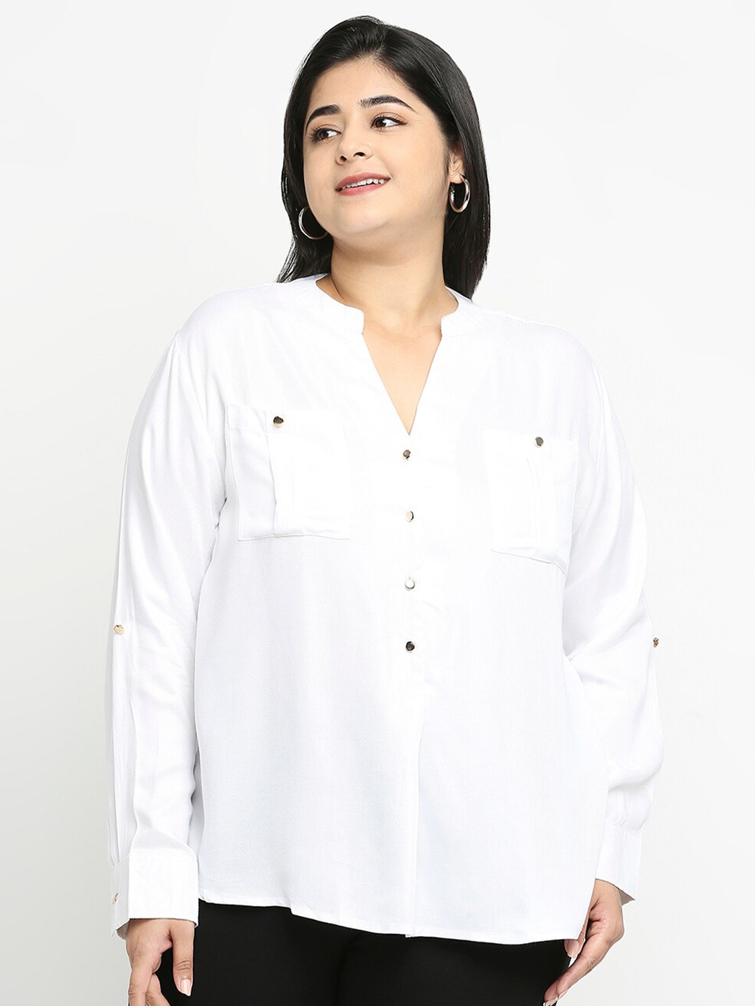 

Style Quotient Women White Solid Plus Size Formal Shirt