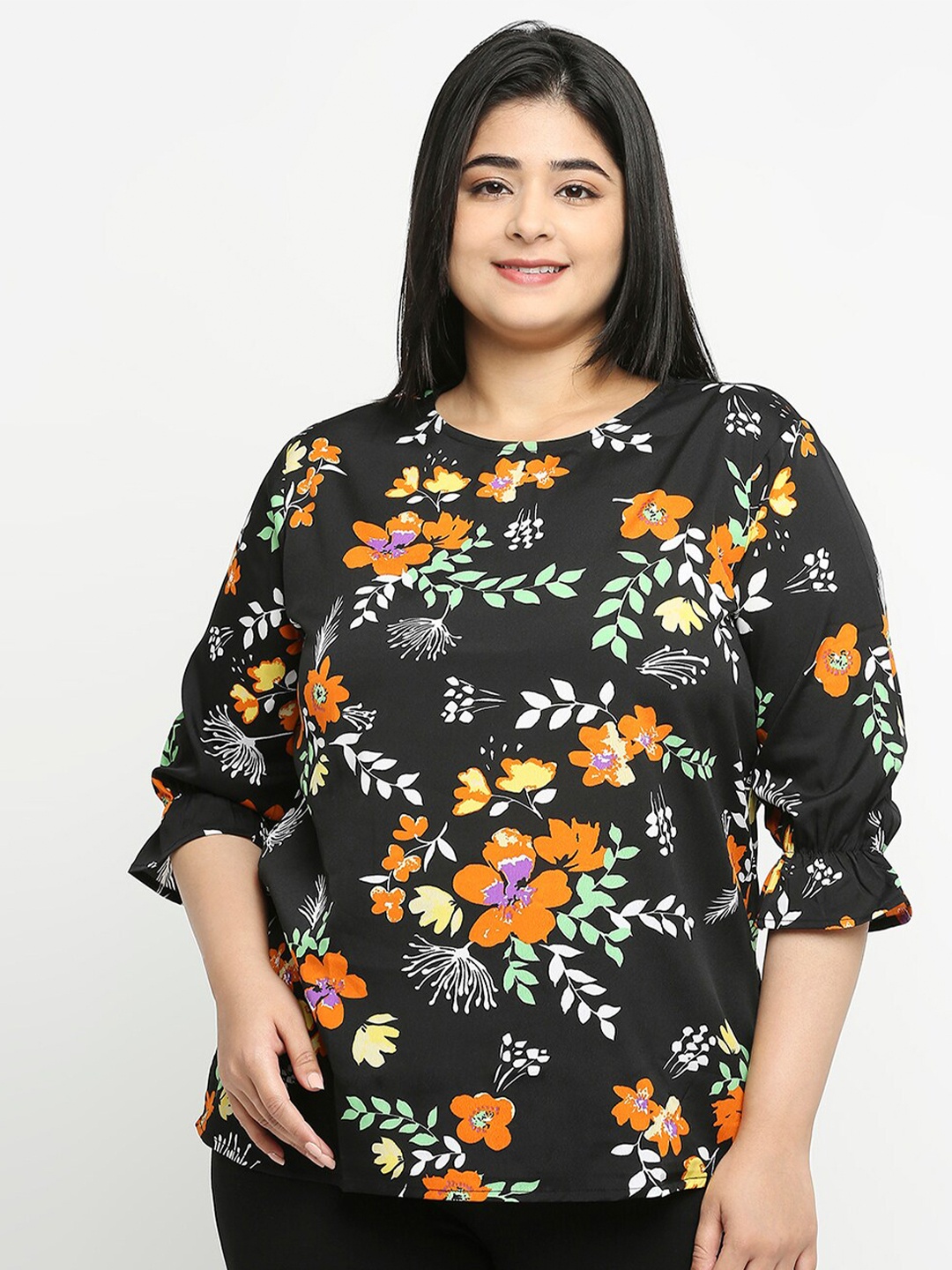 

Style Quotient Women Plus Size Floral Casual Top, Black