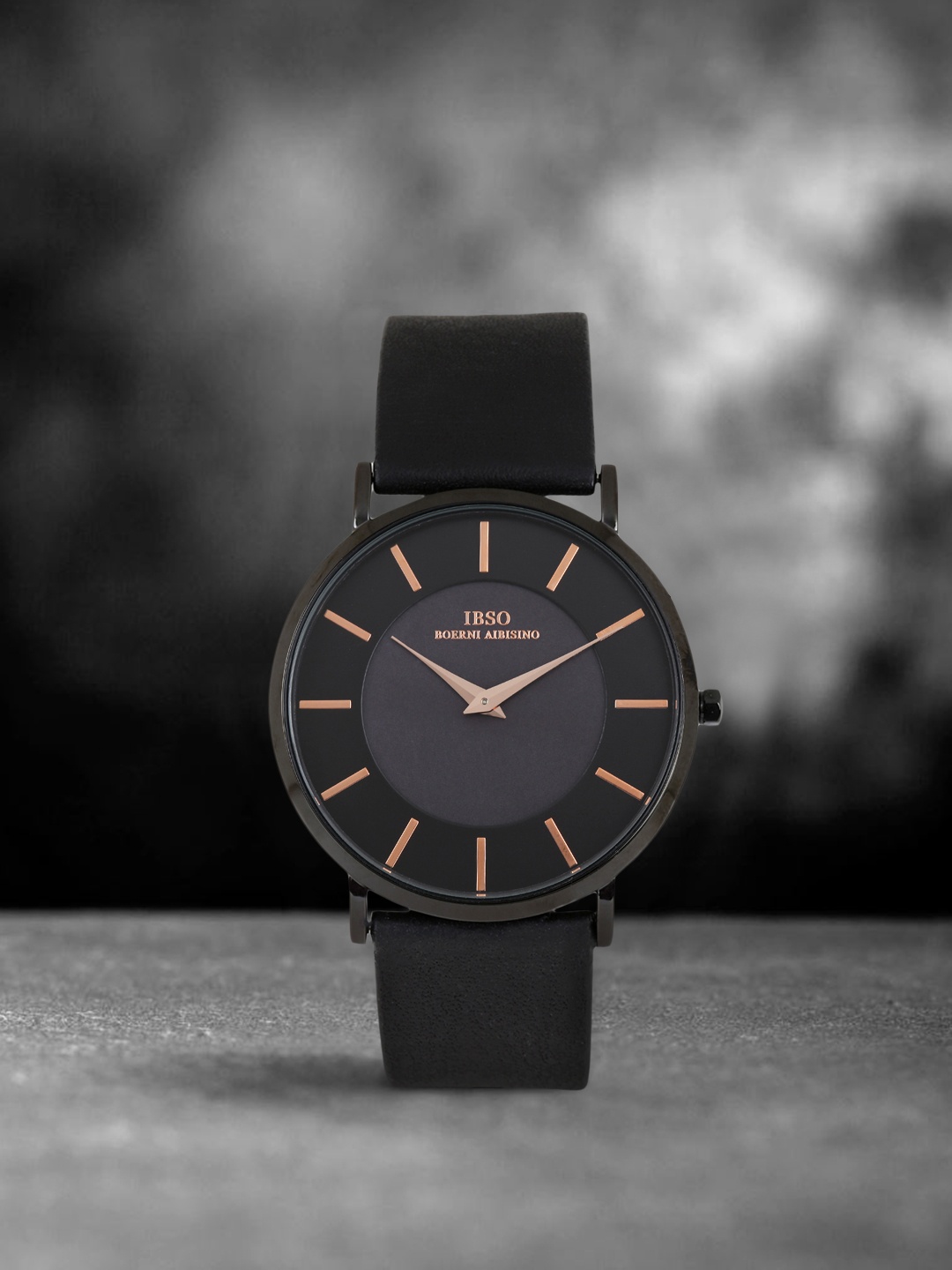

IBSO Men Black Dial & Black Leather Straps Analogue Watch B2246GBK