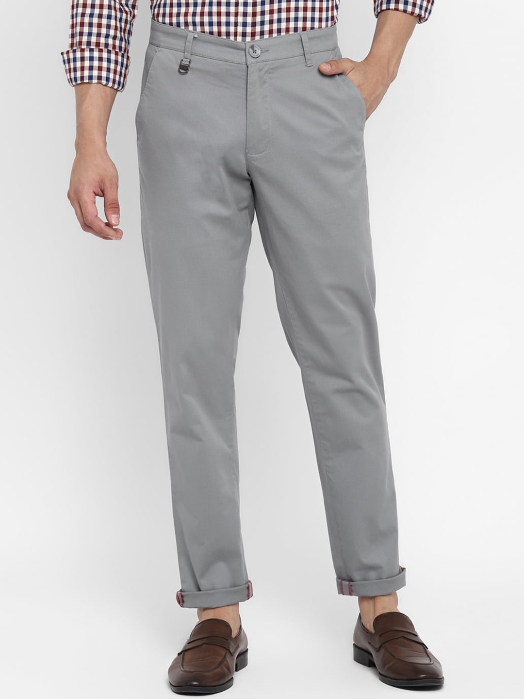 

Red Chief Men Grey Chambray Chinos Trousers