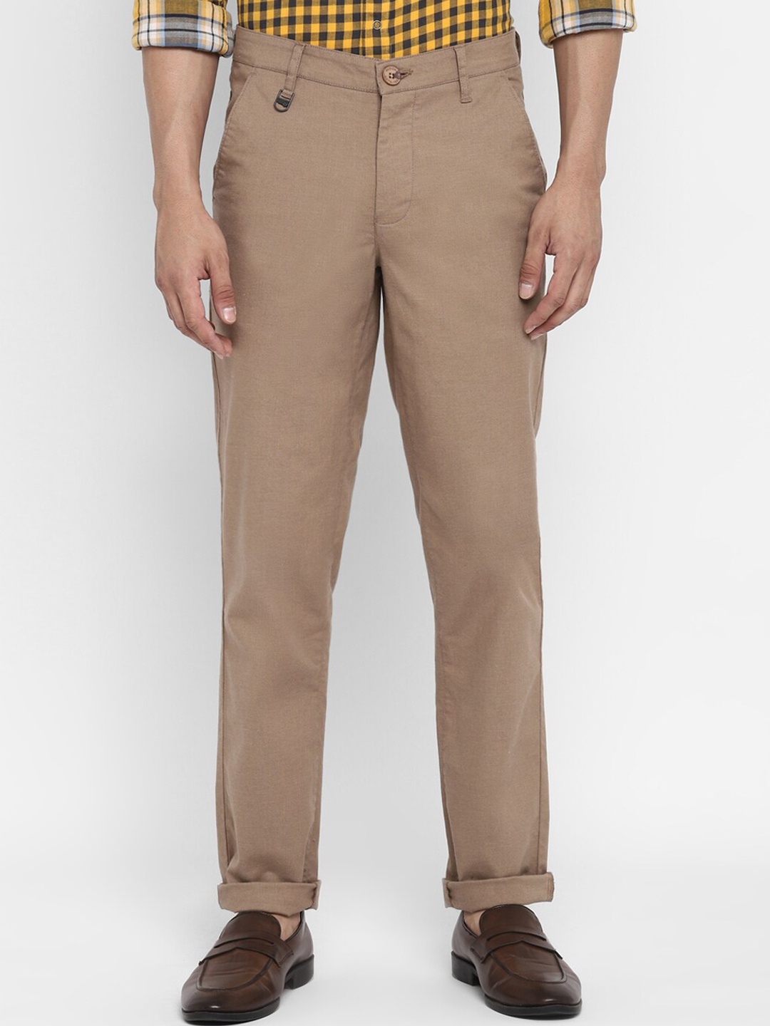 

Red Chief Men Cream-Coloured Chambray Chinos Trouser