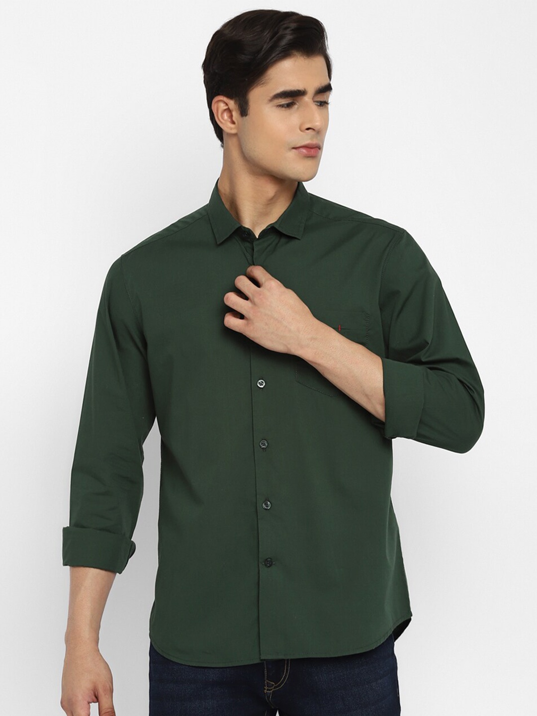 

Red Chief Men Green Slim Fit Pure Cotton Casual Shirt