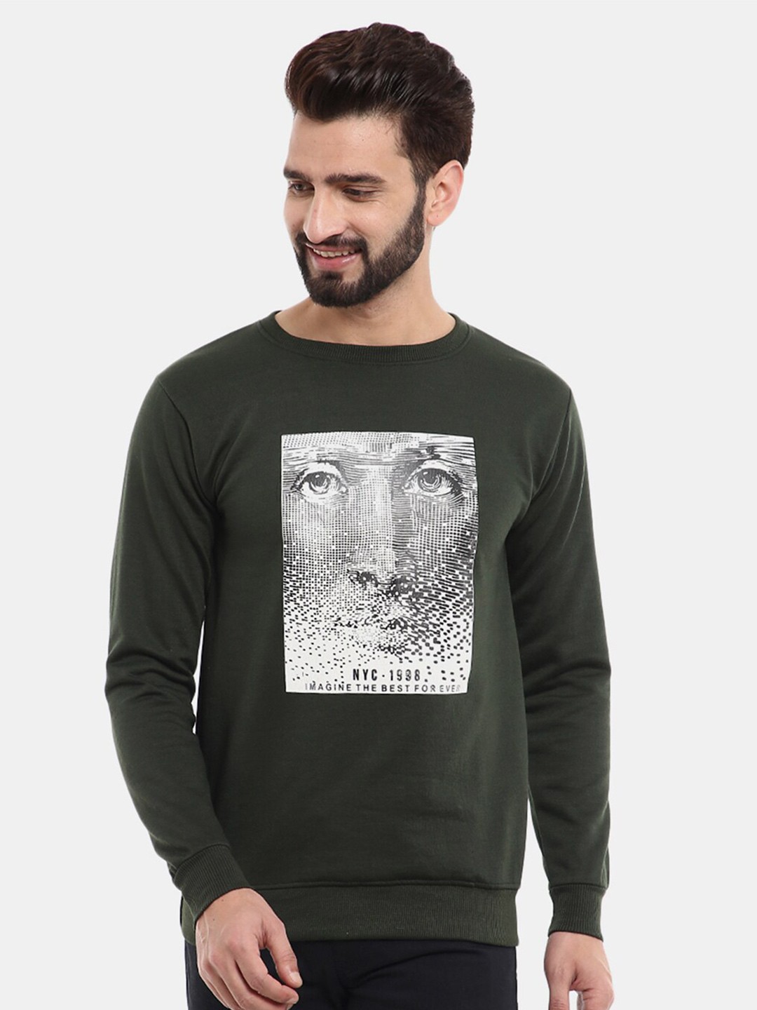 

V-Mart Men Olive Green Printed Sweatshirt