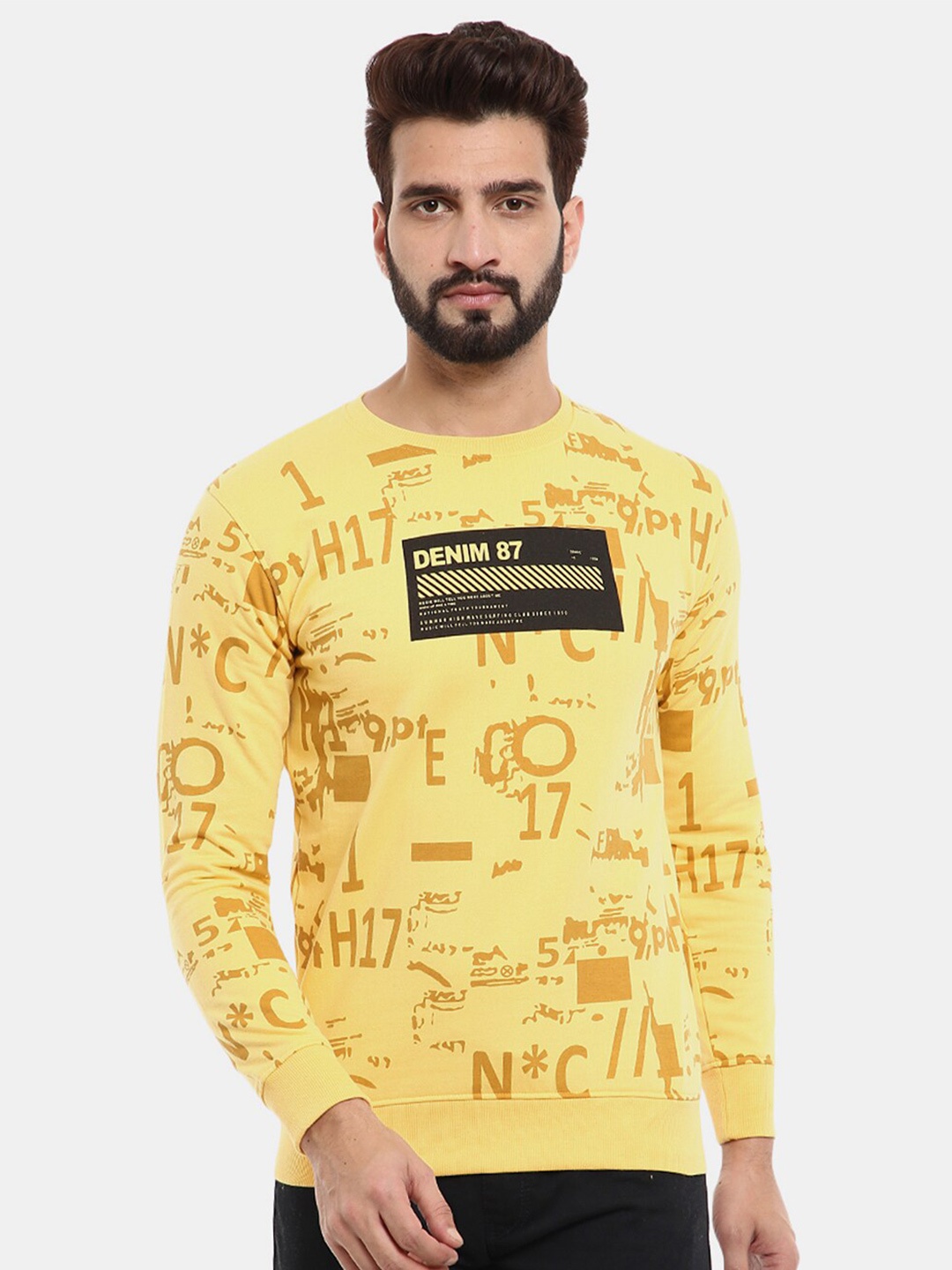 

V-Mart Men Yellow Printed Sweatshirt