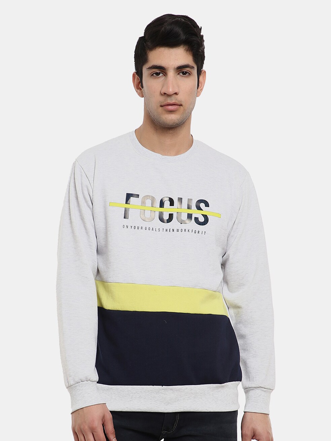 

V-Mart Men Grey Colourblocked Sweatshirt