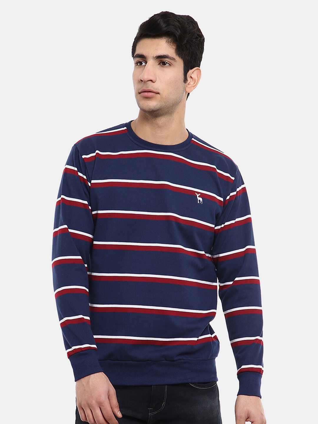 

V-Mart Men Blue Striped Cotton Sweatshirt