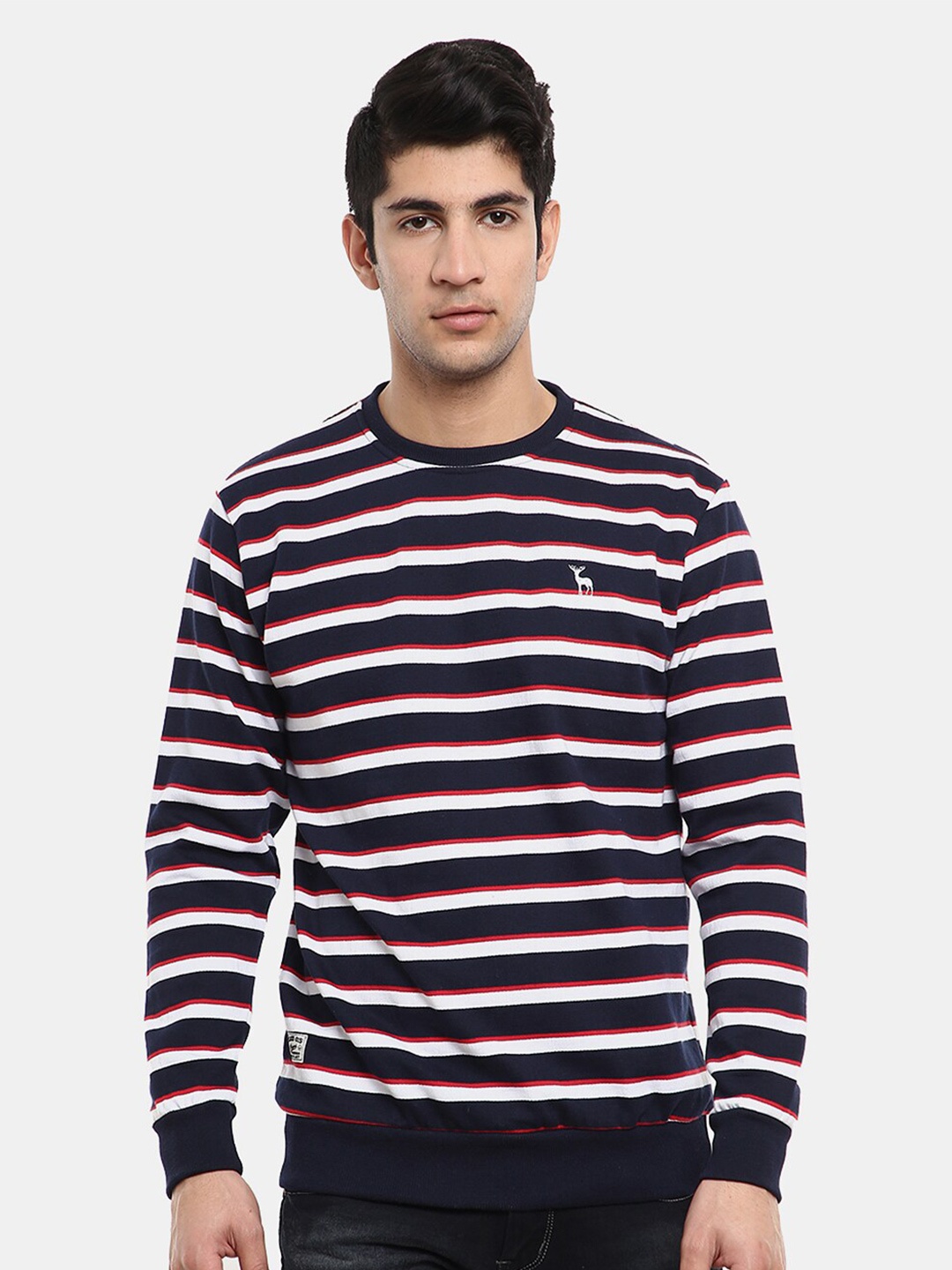 

V-Mart Men Black Striped Cotton Sweatshirt