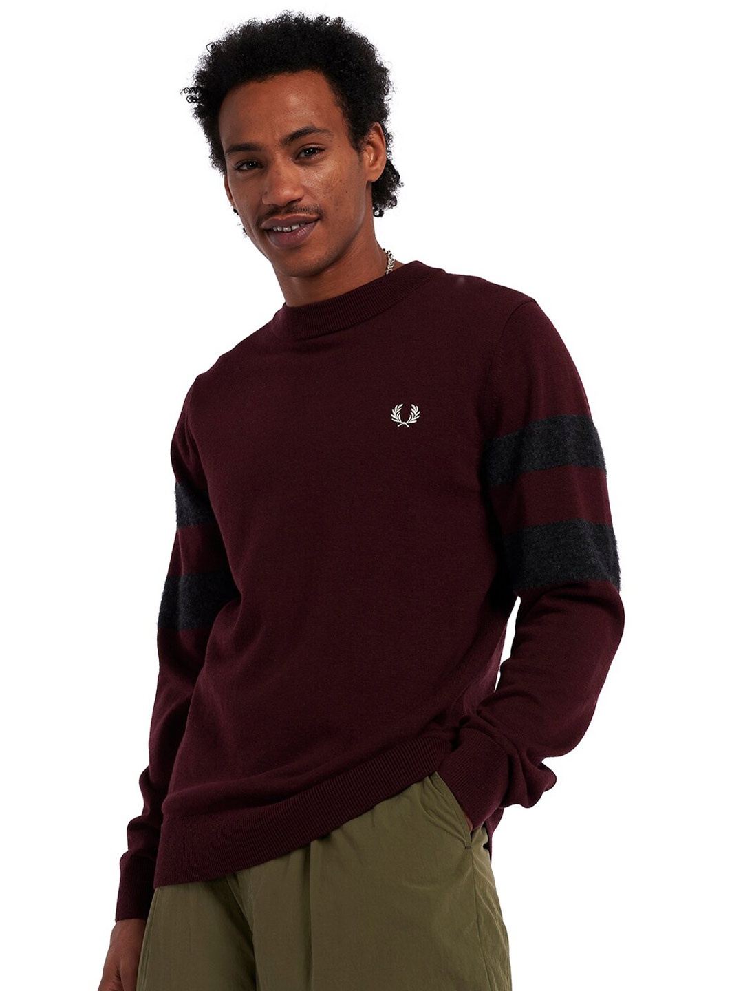 

Fred Perry Men Coffee Brown Round Neck Long Sleeves Wool Pullover