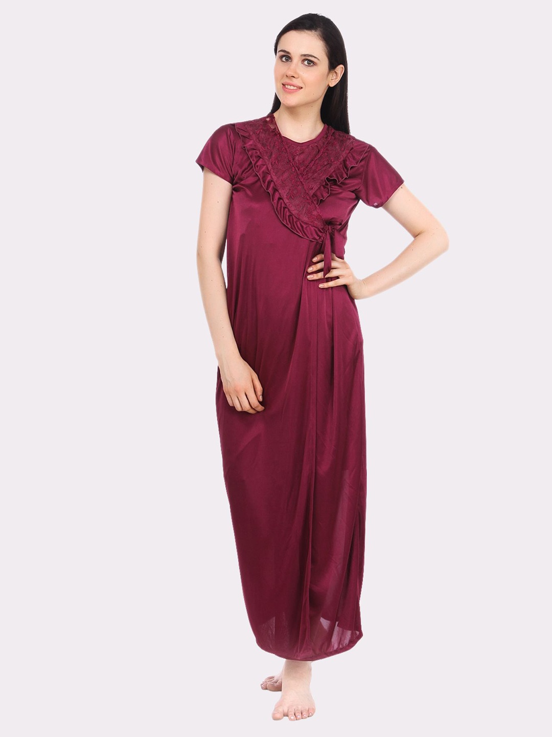 

Fasense Maxi Nightdress With Robe, Maroon