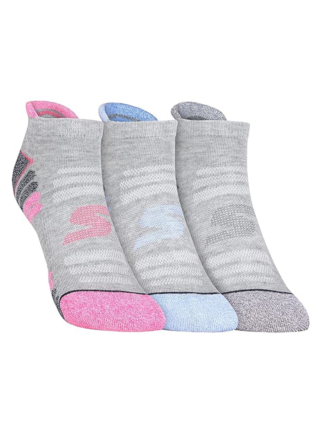 Skechers Women Pack Of 3 Striped & Brand Logo Woven Design Ankle Length Socks, Grey