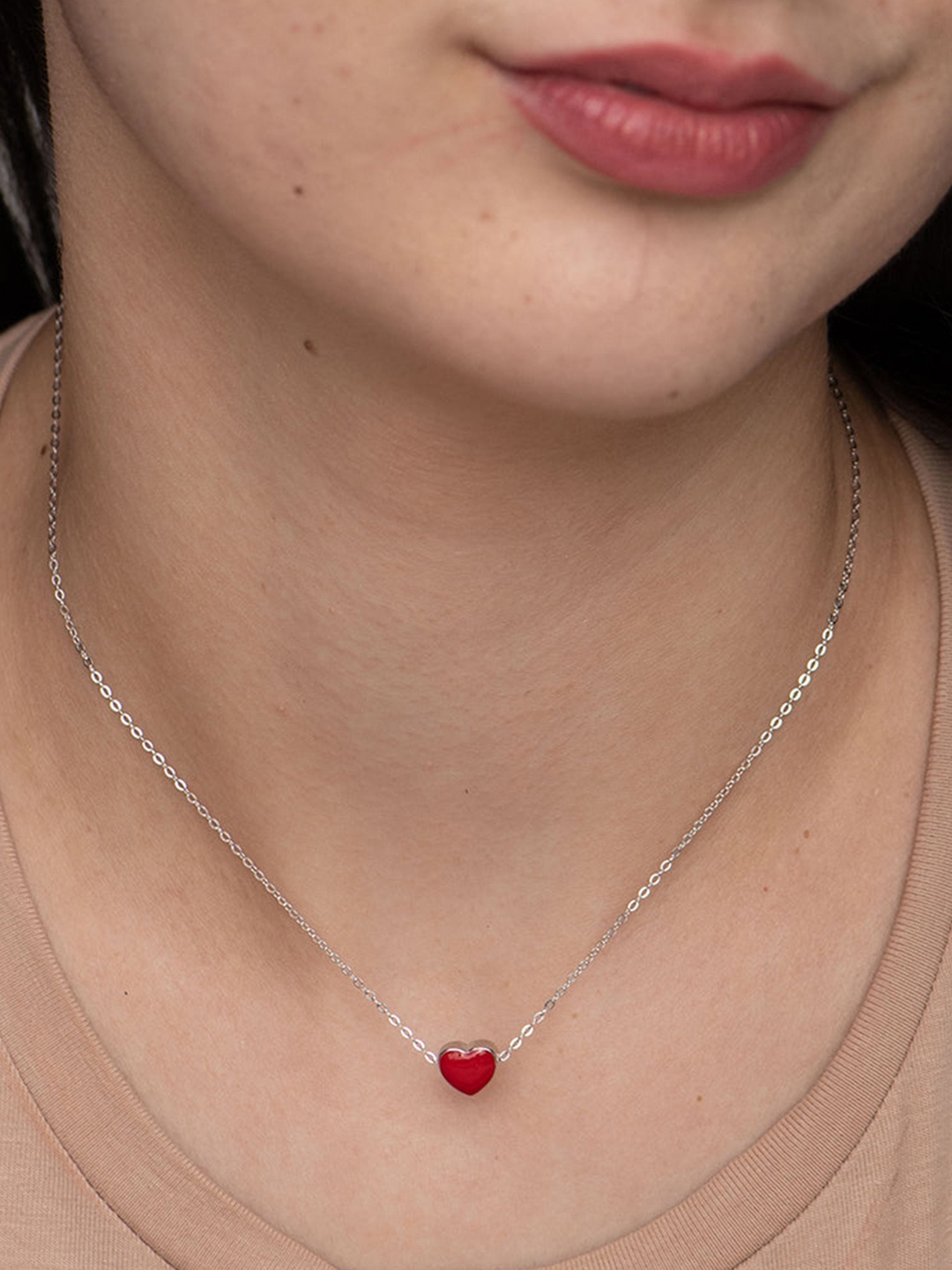

PALMONAS Silver-Toned & Red Sterling Silver Silver-Plated Necklace