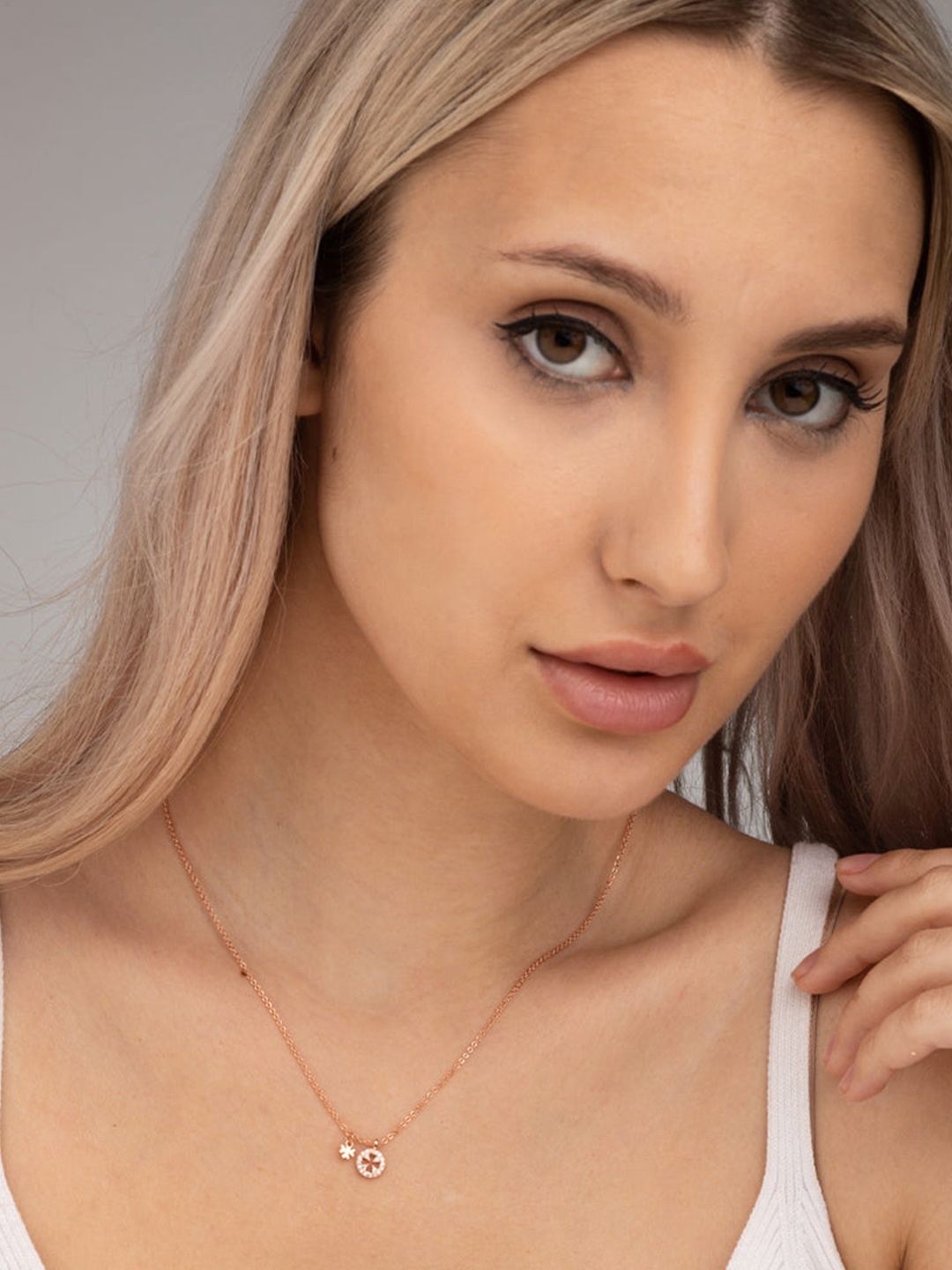 

PALMONAS Rose Gold & White Rose Gold-Plated Necklace