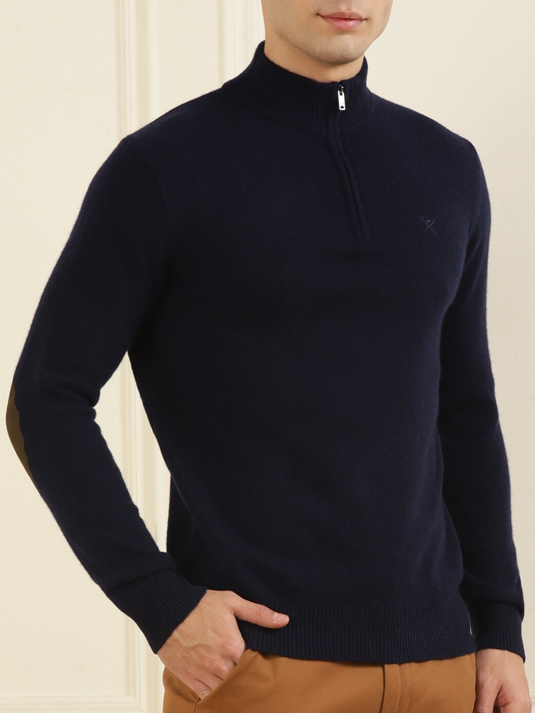 

HACKETT LONDON Men Navy Blue Mock Collar Long Sleeves Wool Pullover