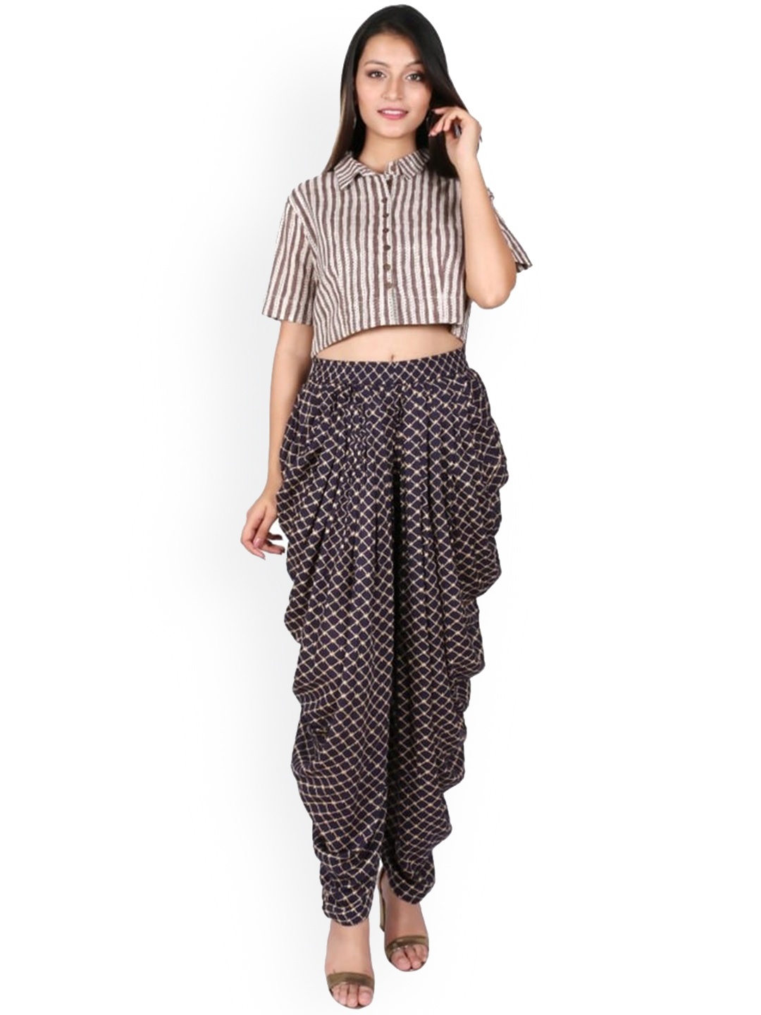 

fabGLOBAL Women Printed Cotton Dhoti Pant, Navy blue