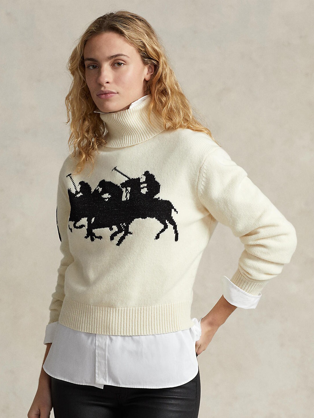 

Polo Ralph Lauren Turtle Neck Printed Wool Pullover, Cream