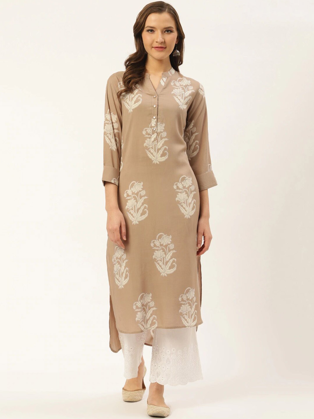 

fabGLOBAL Women Taupe Paisley Thread Work Kurta
