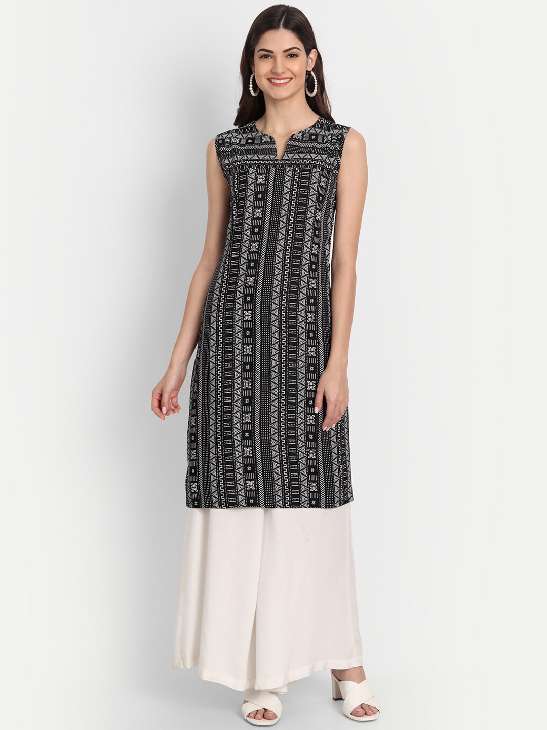 

fabGLOBAL Women Black Geometric Printed Kurta