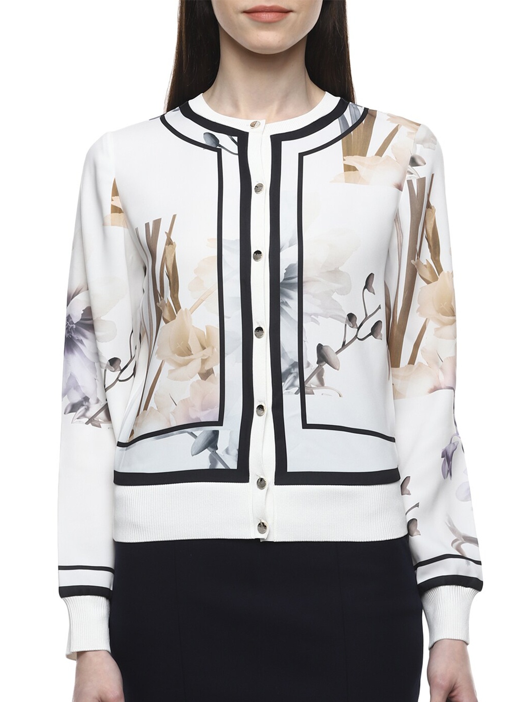 

Ted Baker Women White & Black Floral Printed Cardigan