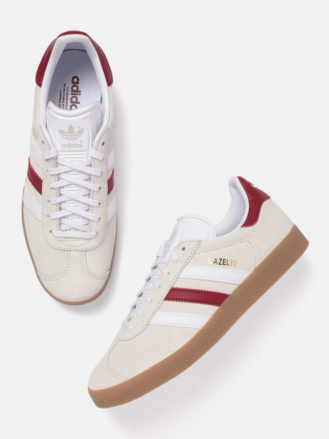 

ADIDAS Originals Men Striped Detail Suede Gazelle Sneakers, Cream