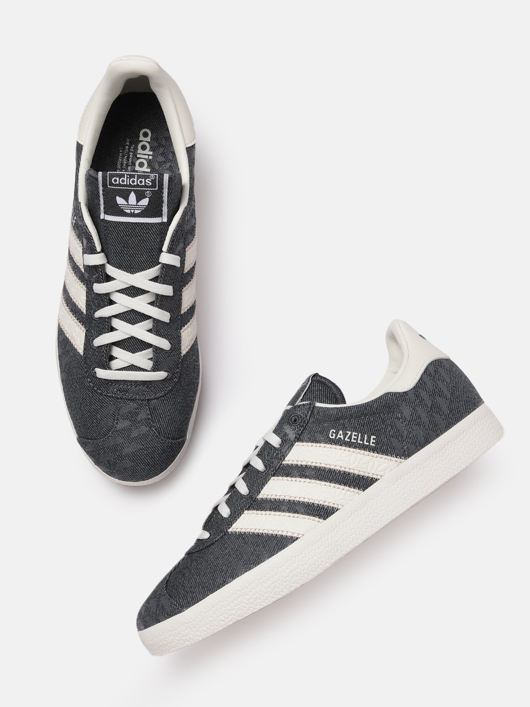 

ADIDAS Originals Men Brand Logo Printed Gazelle Suede Sneakers, Off white
