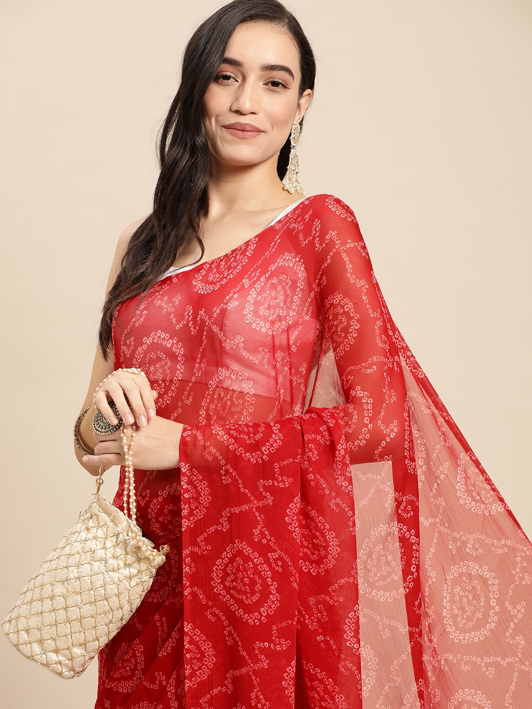 

Rani Saahiba Red Bandhani Saree