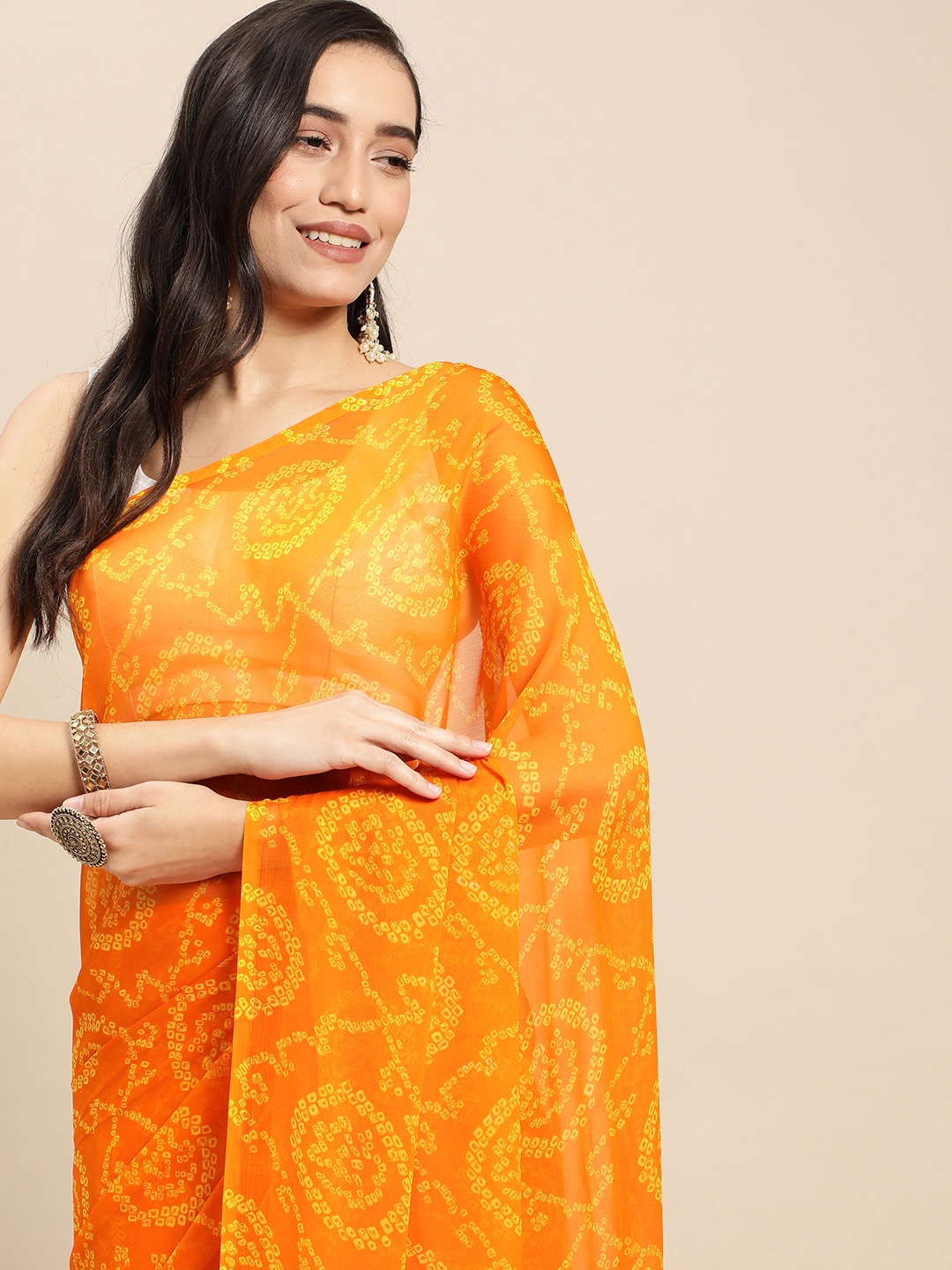 

Rani Saahiba Yellow Bandhani Saree