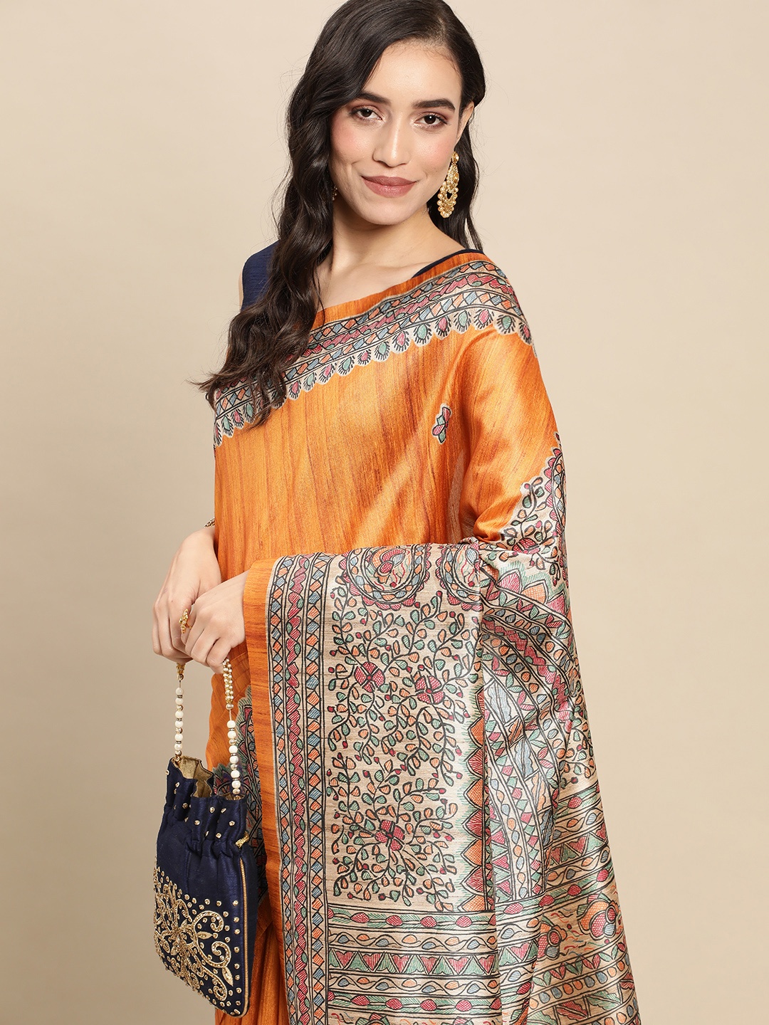 

Rani Saahiba Ethnic Motifs Art Tussar Silk Bhagalpuri Saree, Mustard
