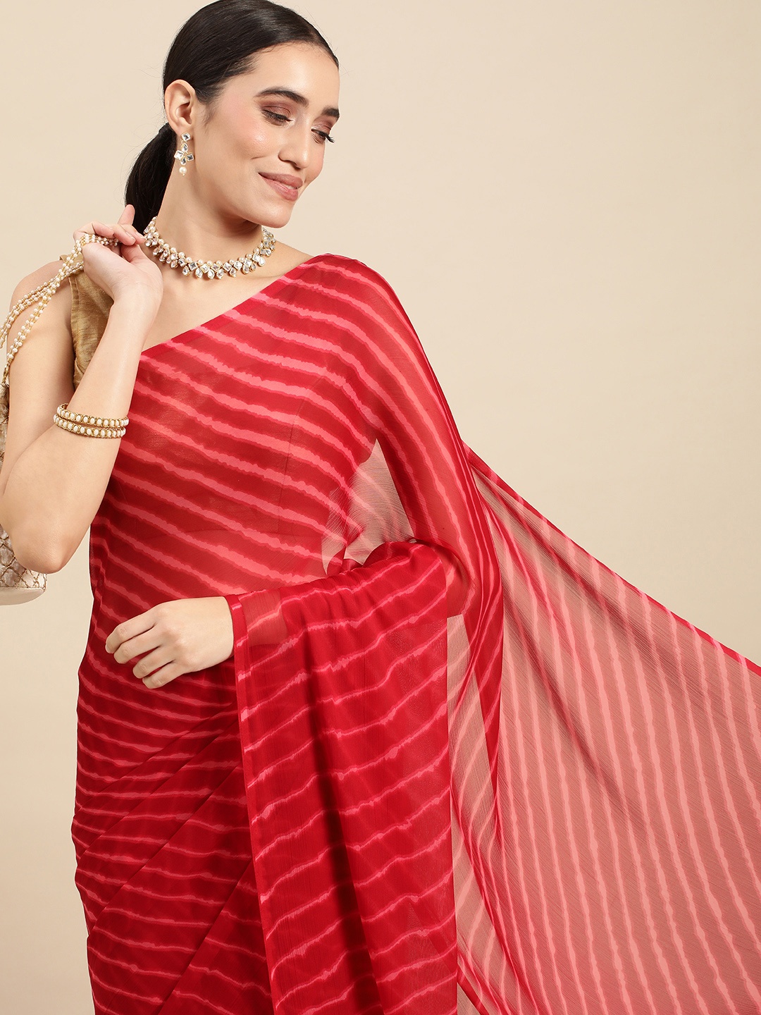 

Rani Saahiba Red & Pink Leheriya Saree