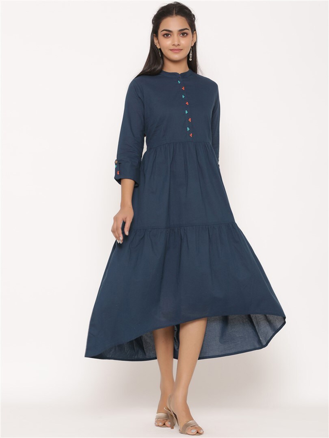 

fabGLOBAL Navy Blue Layered A-Line Midi Dress