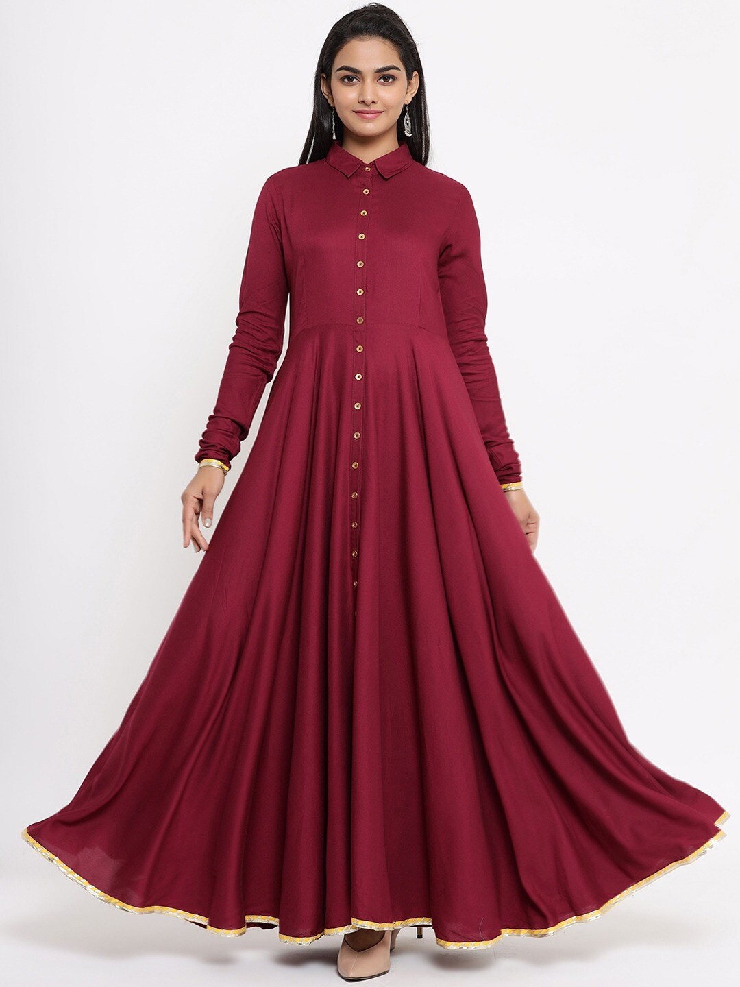 

fabGLOBAL Shirt Collar Maxi Dress, Maroon