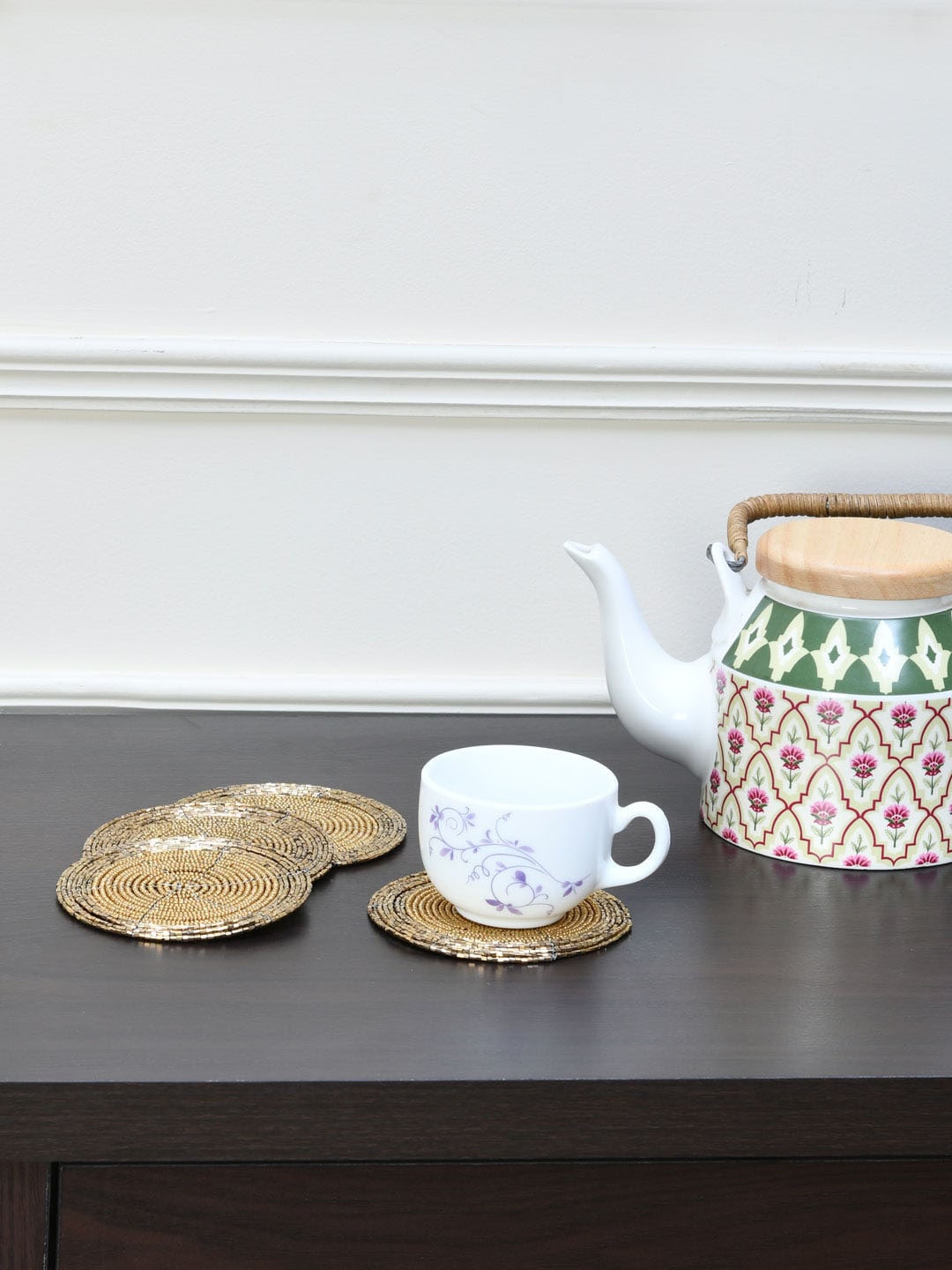 

Athome by Nilkamal Luxury Living Set Of 4 Brown Beaded Coasters