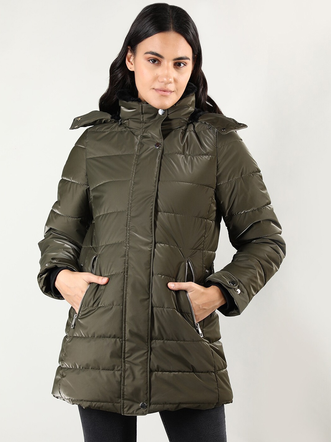 

LURE URBAN Women Olive Green Longline Parka Jacket