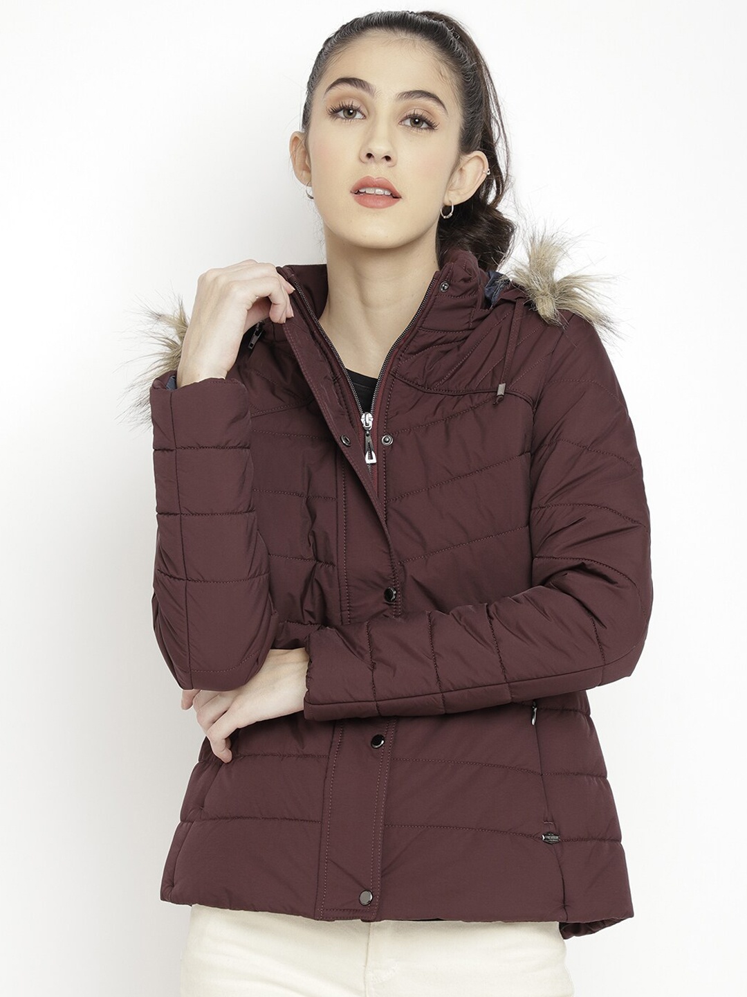 

LURE URBAN Women Maroon Padded Jacket