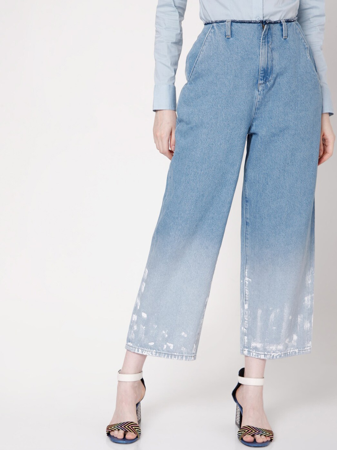 

Vero Moda Women Blue Wide Leg High-Rise Stretchable Cotton Jeans