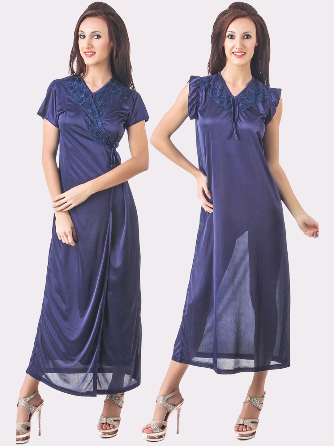 

Fasense Blue Maxi Nightdress With Robe