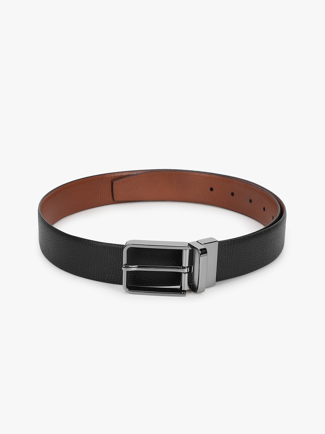 

Allen Cooper Men Black Textured Reversible Leather Belt