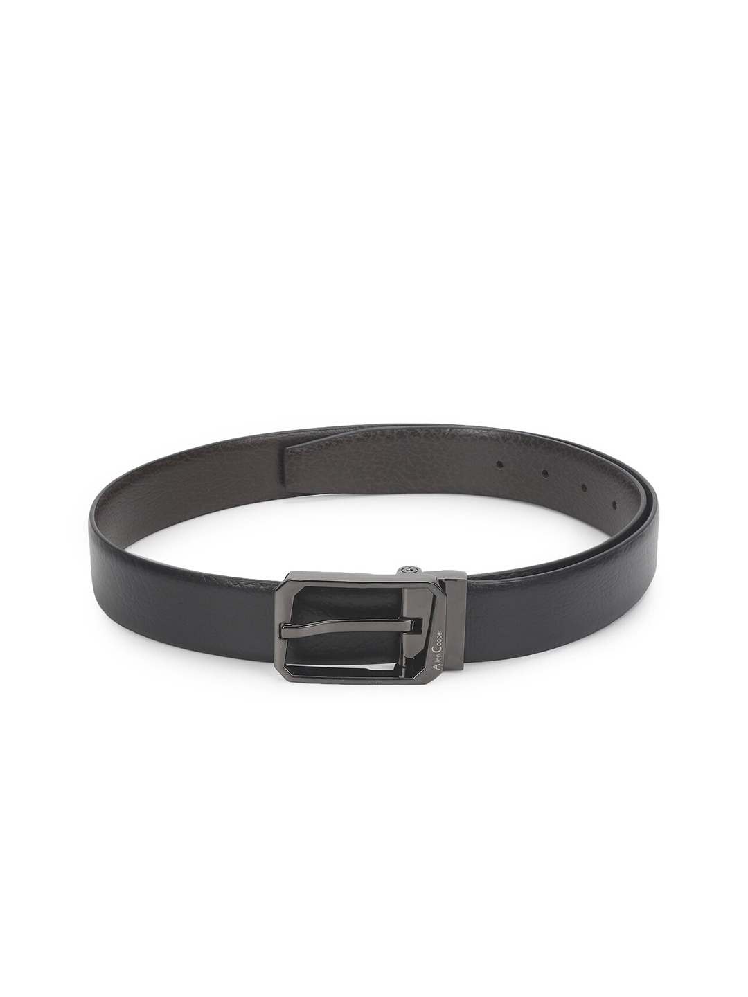 

Allen Cooper Men Black Textured Reversible Leather Belt