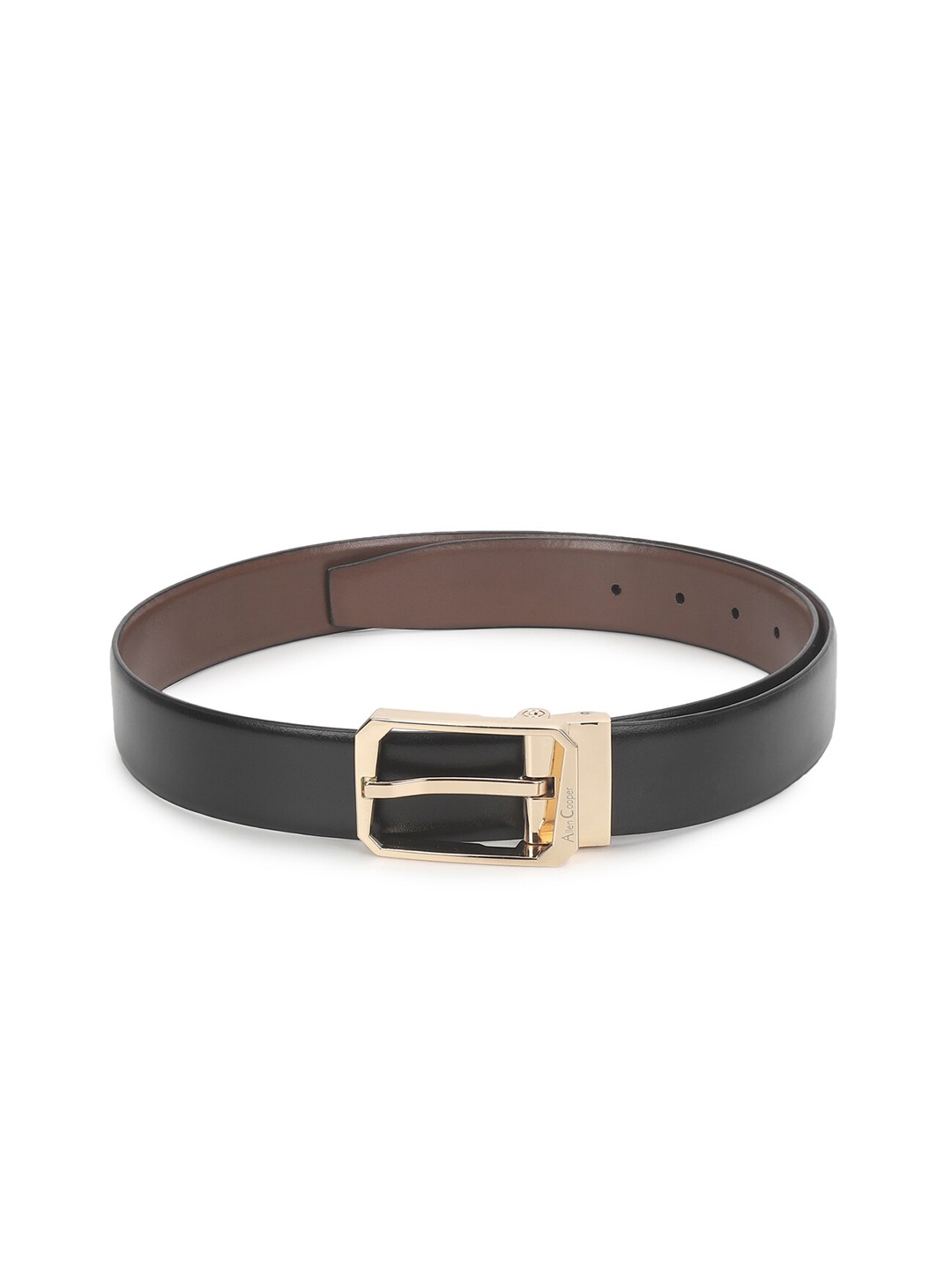 

Allen Cooper Men Black Textured Reversible Leather Belt