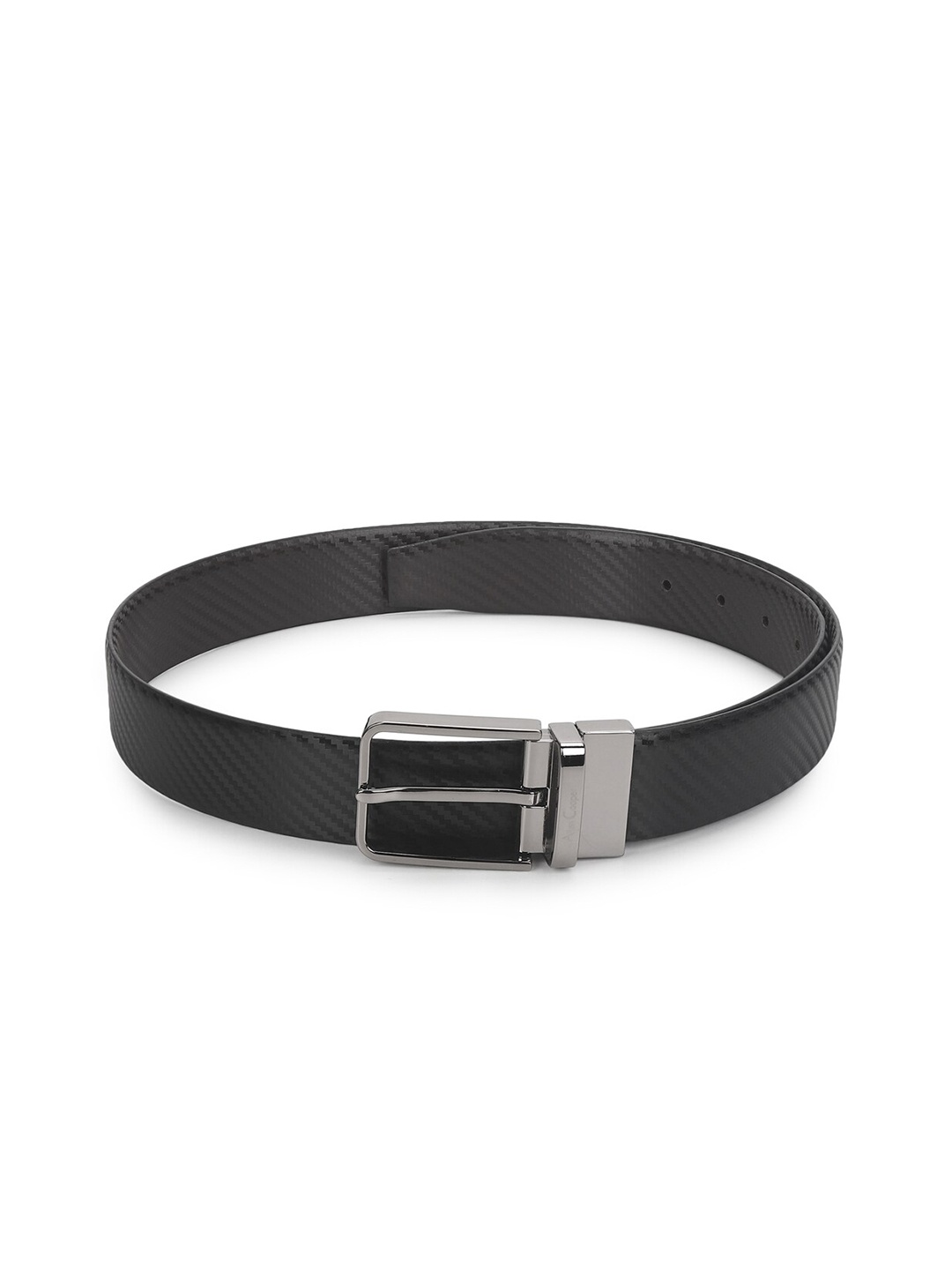 

Allen Cooper Men Black Textured Reversible Leather Belt