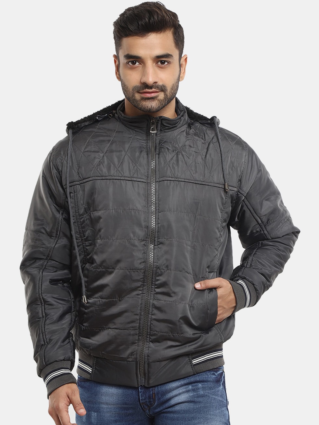

V-Mart Men Grey Camouflage Lightweight Bomber Jacket
