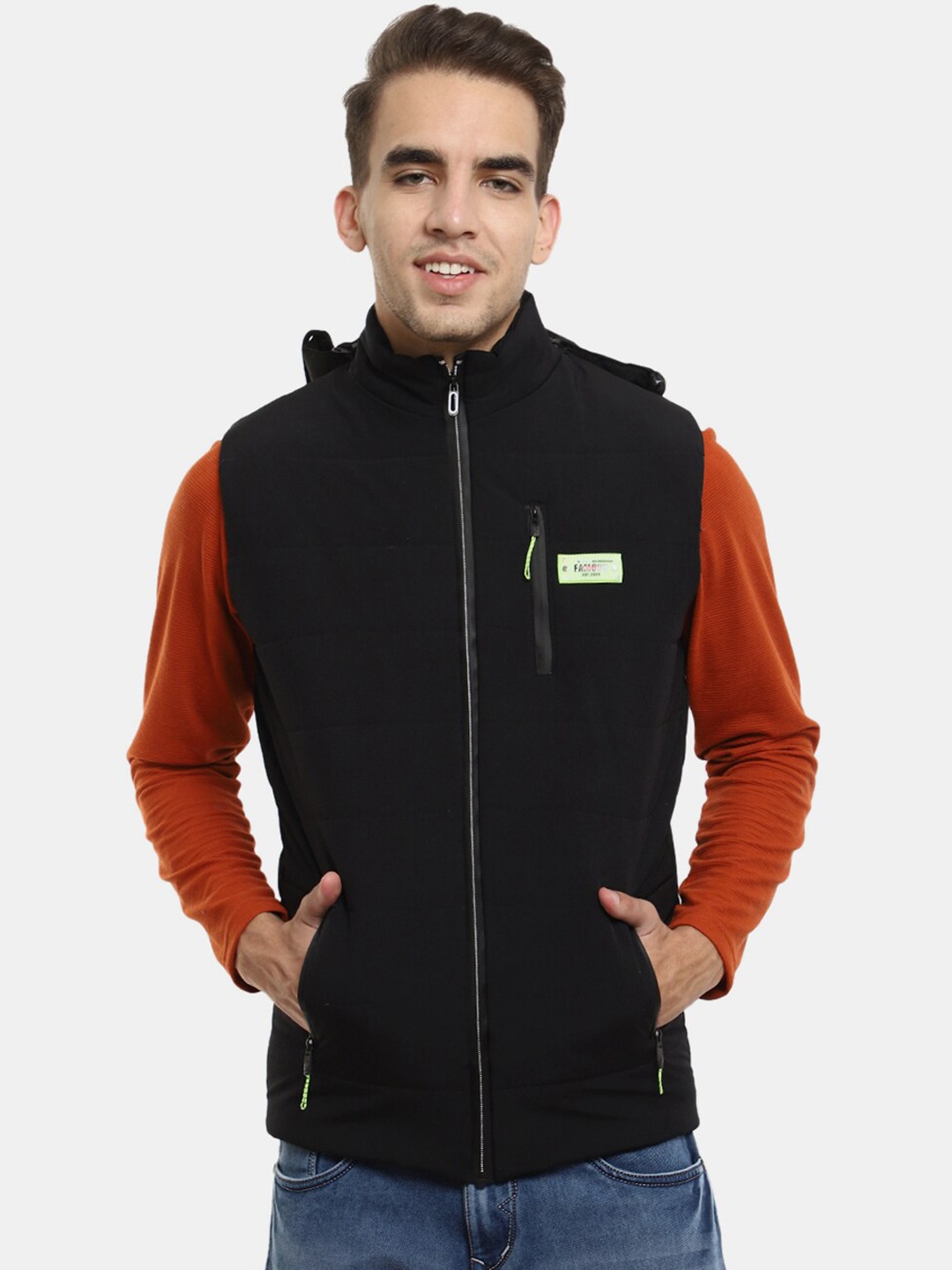 

V-Mart Men Black Colourblocked Lightweight Padded Jacket