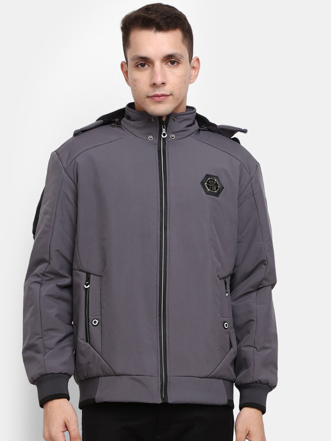 

V-Mart Men Grey Lightweight Bomber Jacket