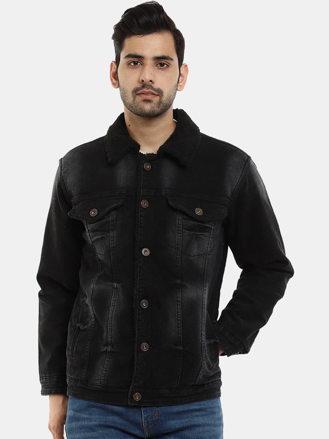 

V-Mart Men Black Washed Lightweight Denim Jacket