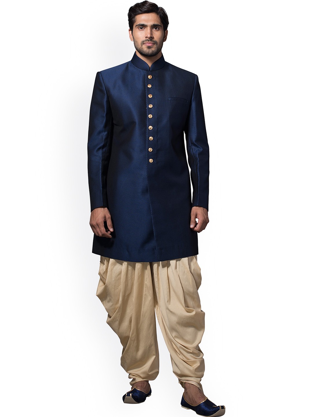 

Manyavar Blue & Beige Silk Sherwani