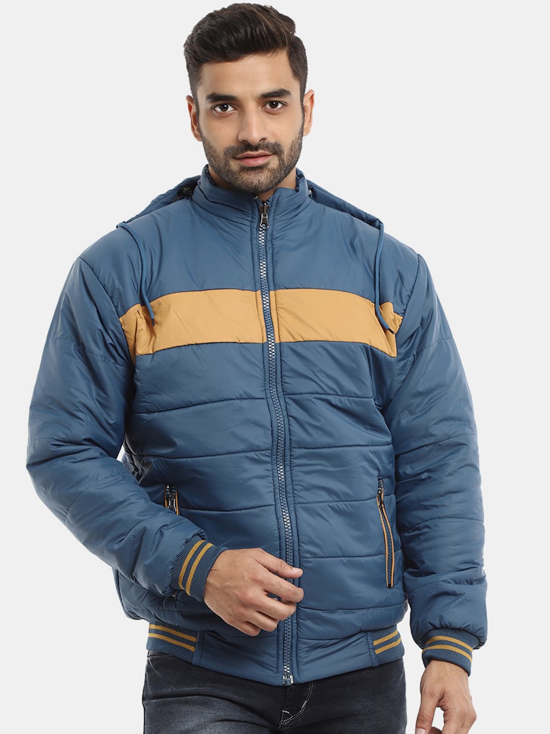 

V-Mart Men Teal Orange Colourblocked Lightweight Puffer Jacket