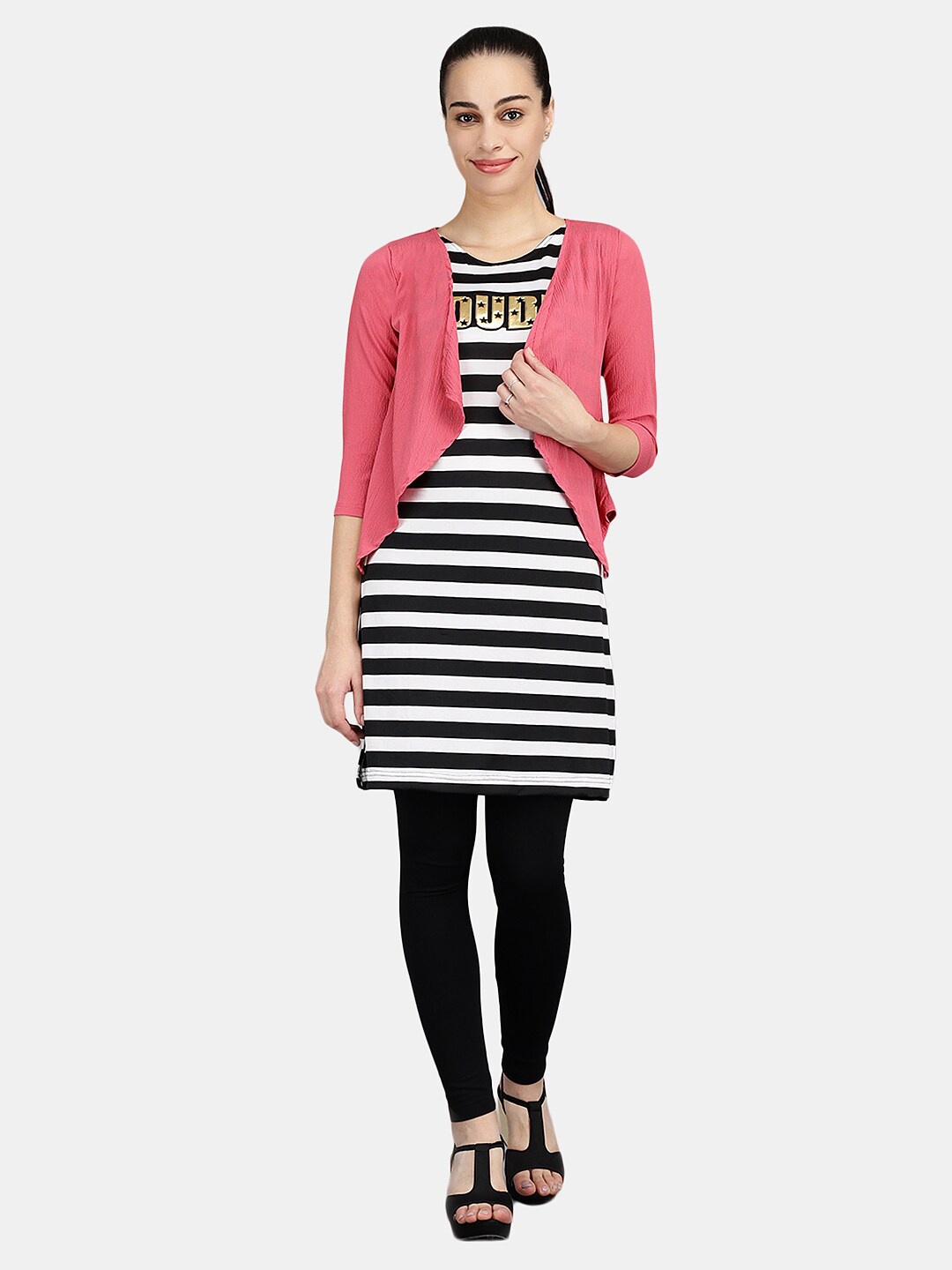 

V-Mart Round Neck Pure Cotton Striped Longline Top, Pink