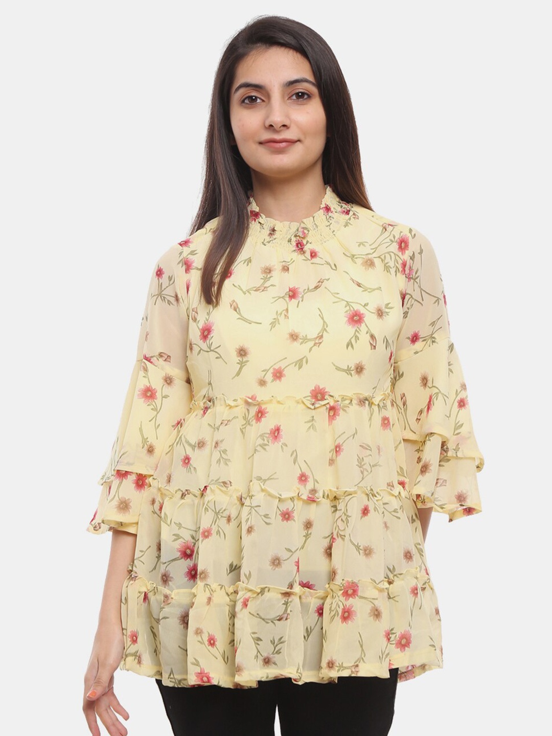 

V-Mart Yellow Floral Print Pure Cotton Top