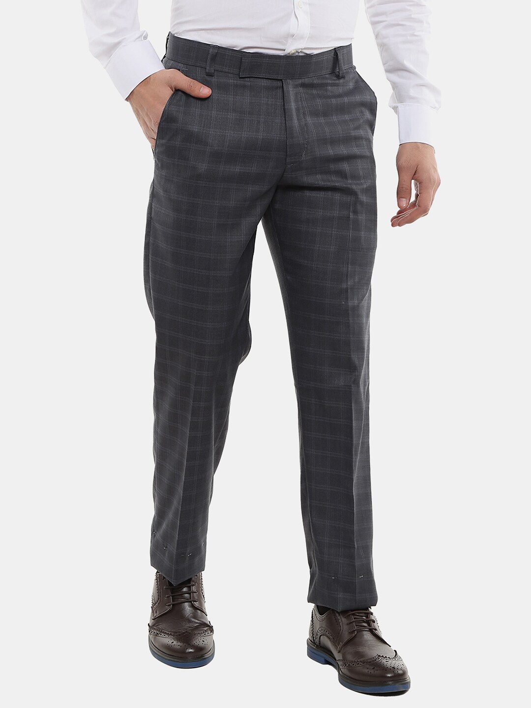 

V-Mart Men Grey Checked Easy Wash Cotton Trousers
