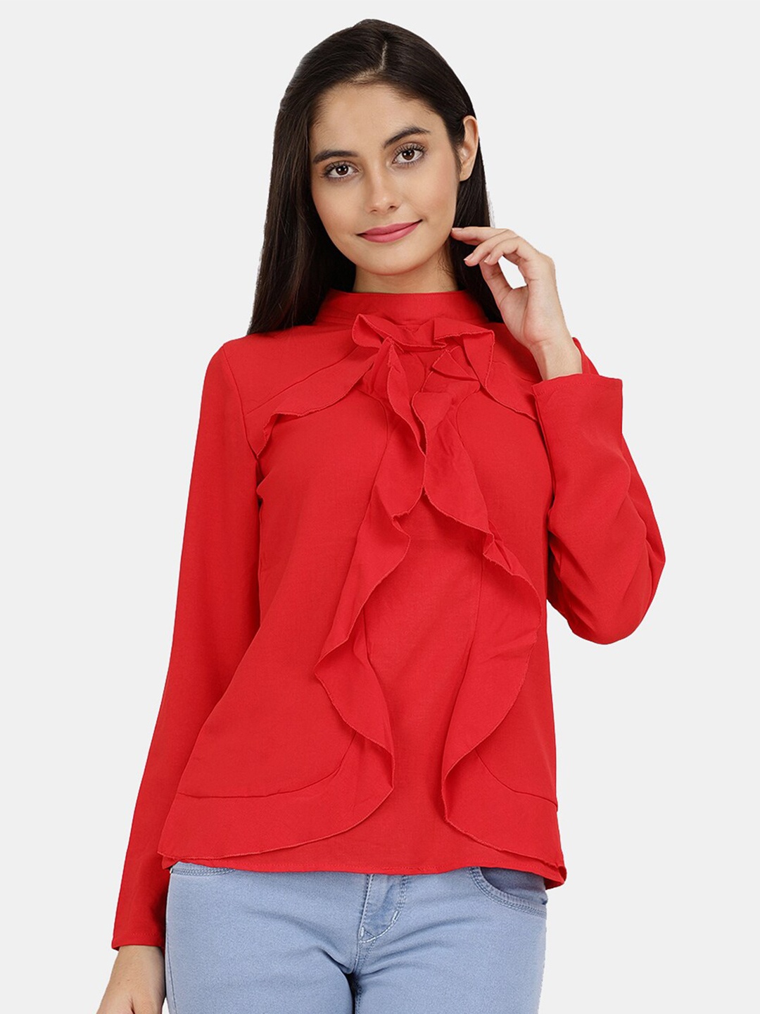 

V-Mart Red Ruffles Pure Cotton Top
