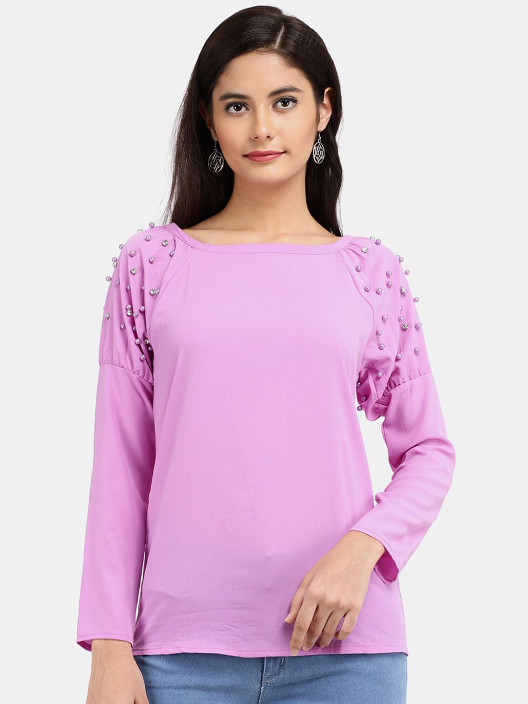 

V-Mart Purple Pure Cotton Embellished Top